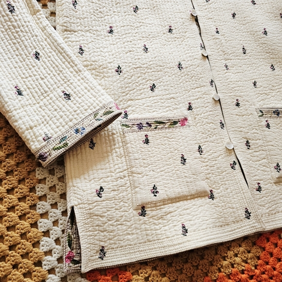 Vintage Reversible Quilted Floral Cream Off-White Light Asian Tang Style Jacket - Picture 12 of 16